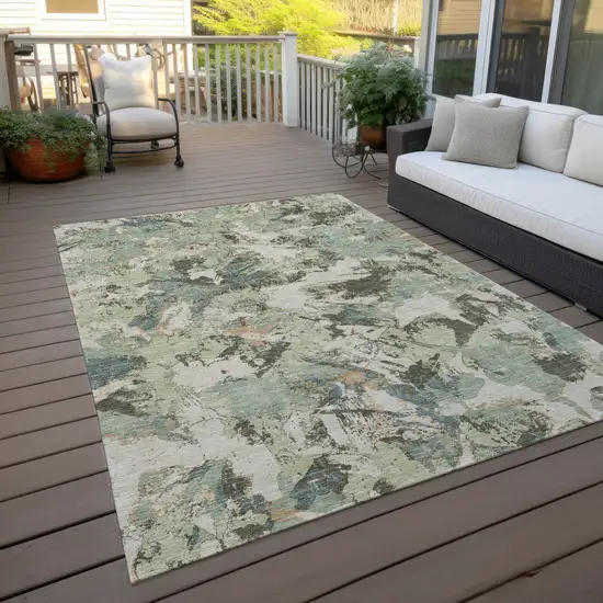 Beige Brown And Green Floral Washable Indoor Outdoor Area Rug Photo 8