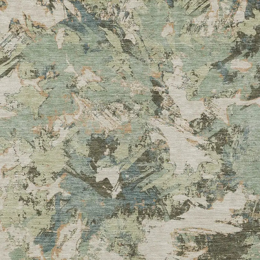 Beige Brown And Green Floral Washable Indoor Outdoor Area Rug Photo 7