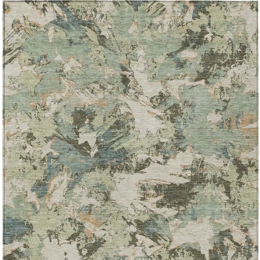 Beige Brown And Green Floral Washable Indoor Outdoor Area Rug Photo 8
