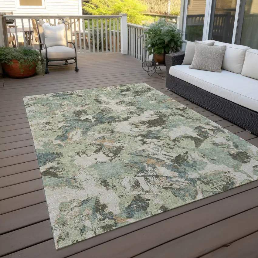 Beige Brown And Green Floral Washable Indoor Outdoor Area Rug Photo 9