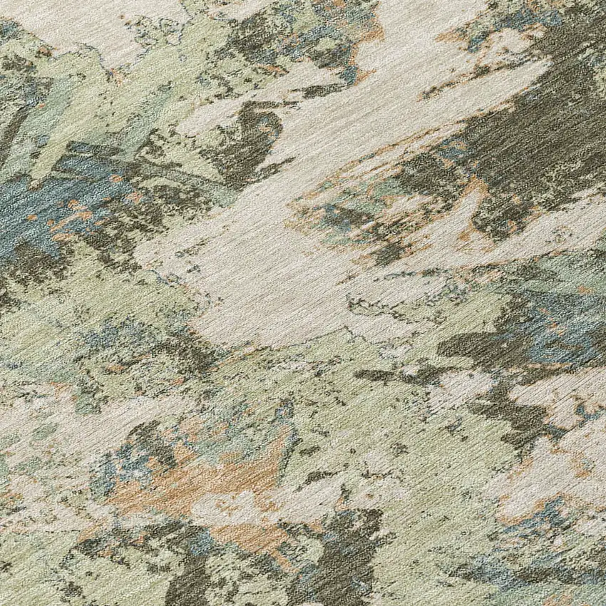 Beige Brown And Green Floral Washable Indoor Outdoor Area Rug Photo 6