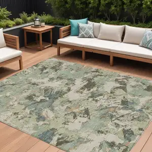 Photo of Beige Brown And Green Floral Washable Indoor Outdoor Area Rug