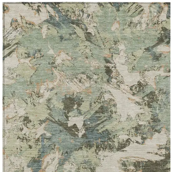Beige Brown And Green Floral Washable Indoor Outdoor Area Rug Photo 7