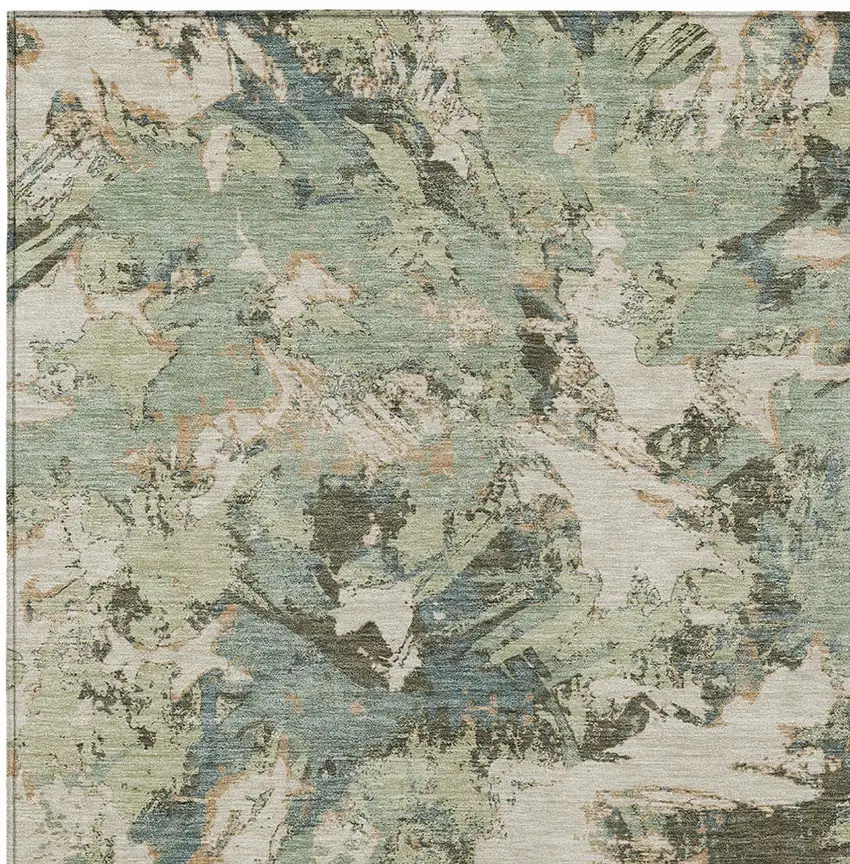 Beige Brown And Green Floral Washable Indoor Outdoor Area Rug Photo 7