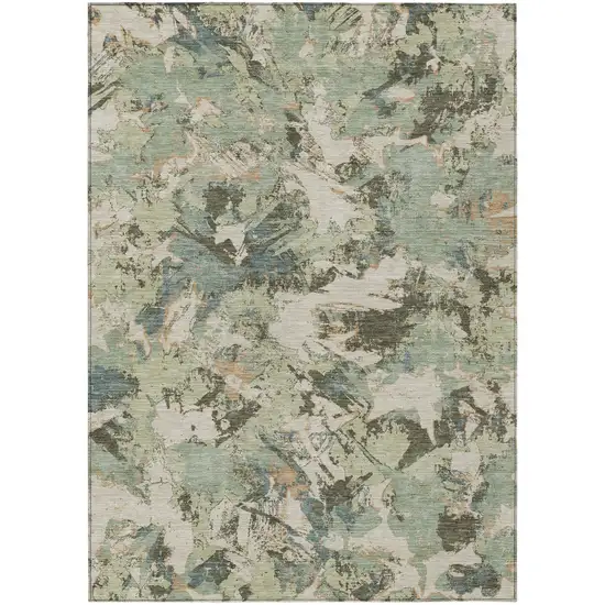 Beige Brown And Green Floral Washable Indoor Outdoor Area Rug Photo 2