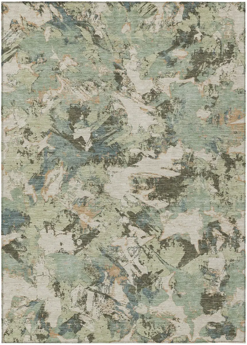 Beige Brown And Green Floral Washable Indoor Outdoor Area Rug Photo 2