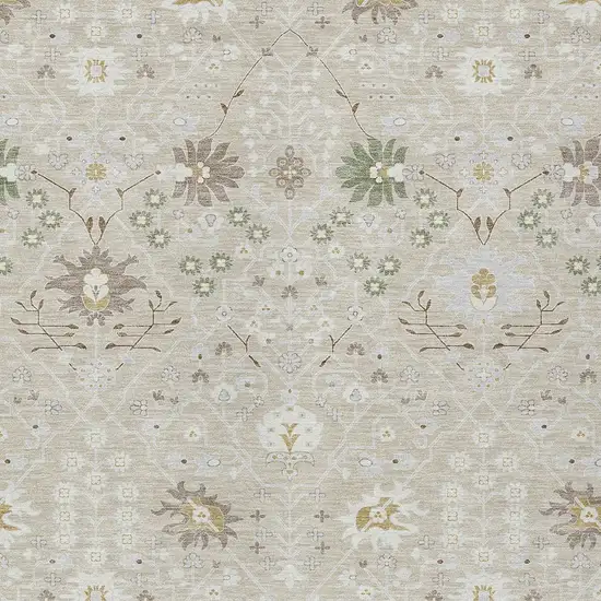 Beige Brown And Green Oriental Washable Indoor Outdoor Area Rug Photo 6