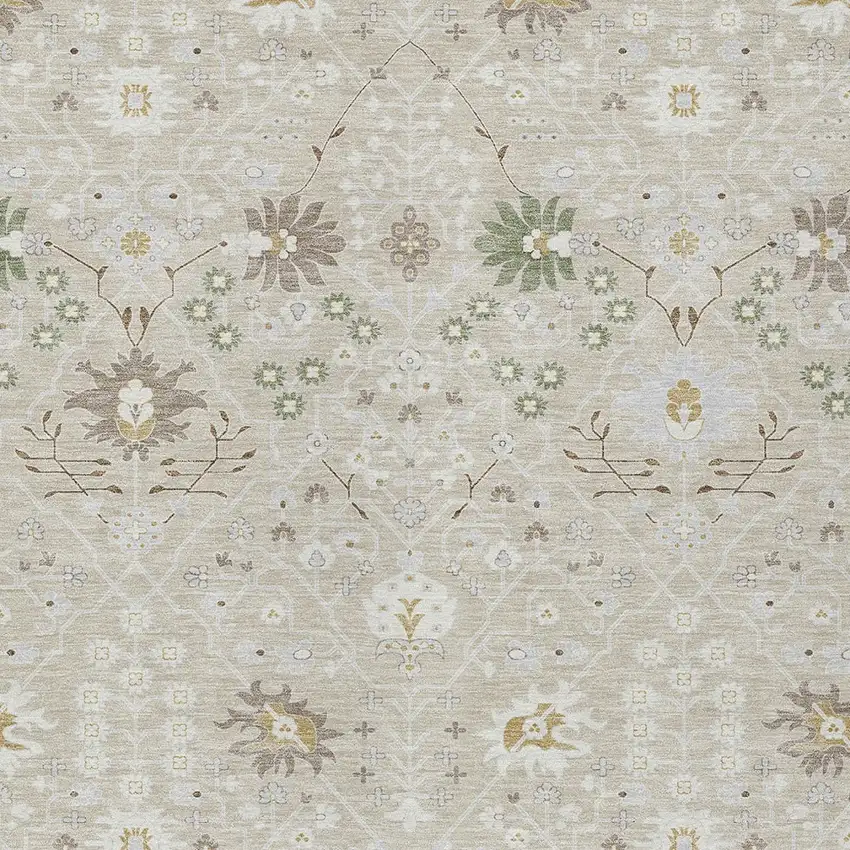 Beige Brown And Green Oriental Washable Indoor Outdoor Area Rug Photo 6
