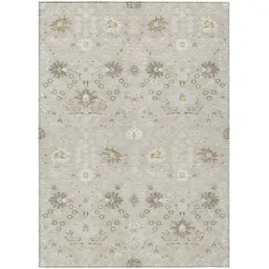 Photo of Beige Brown And Green Oriental Washable Indoor Outdoor Area Rug
