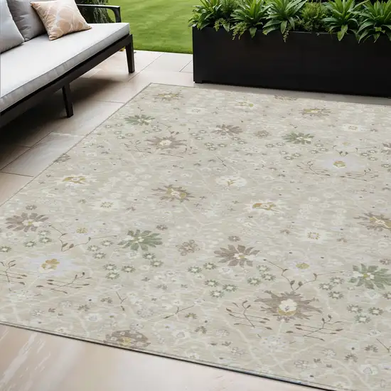 Beige Brown And Green Oriental Washable Indoor Outdoor Area Rug Photo 1