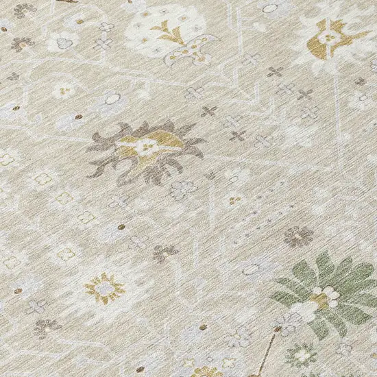 Beige Brown And Green Oriental Washable Indoor Outdoor Area Rug Photo 5