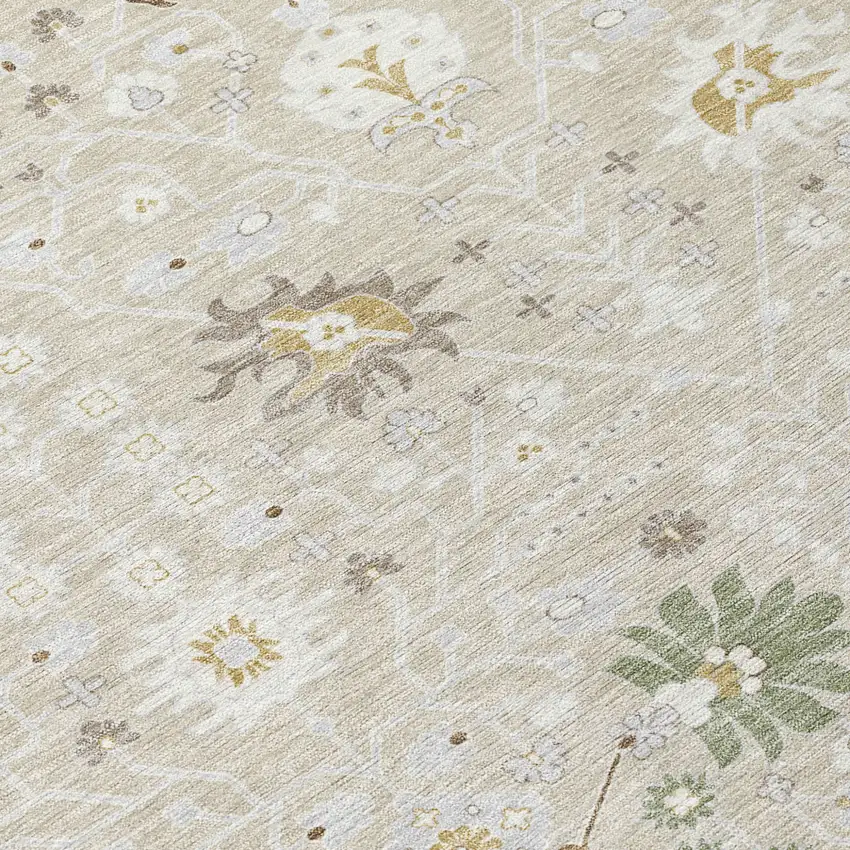 Beige Brown And Green Oriental Washable Indoor Outdoor Area Rug Photo 5