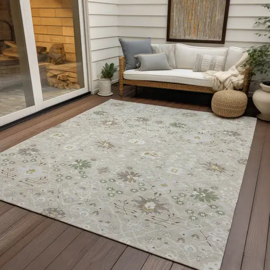 Beige Brown And Green Oriental Washable Indoor Outdoor Area Rug Photo 8