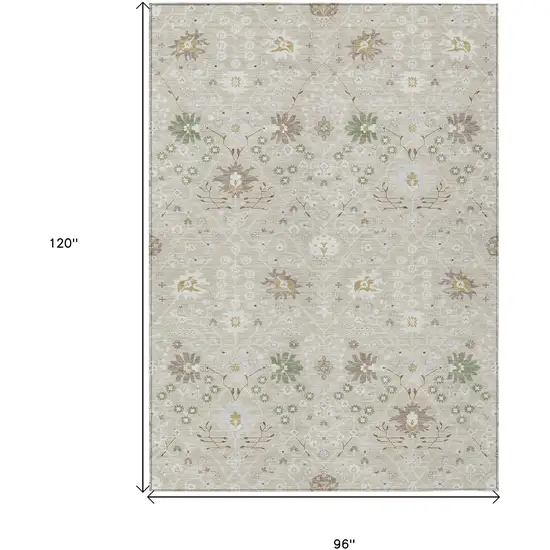 Beige Brown And Green Oriental Washable Indoor Outdoor Area Rug Photo 3