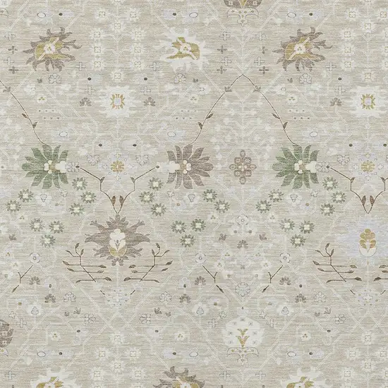 Beige Brown And Green Oriental Washable Indoor Outdoor Area Rug Photo 6