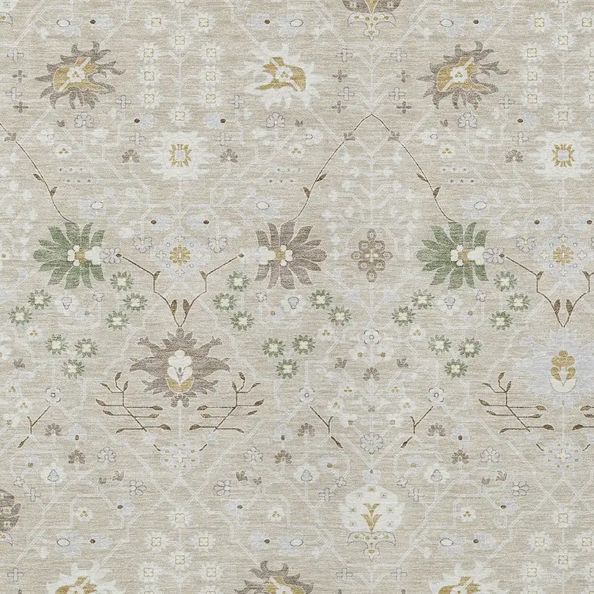 Beige Brown And Green Oriental Washable Indoor Outdoor Area Rug Photo 6