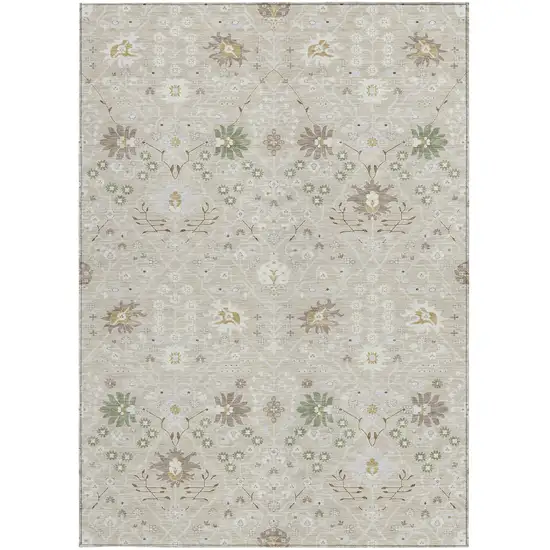 Beige Brown And Green Oriental Washable Indoor Outdoor Area Rug Photo 7