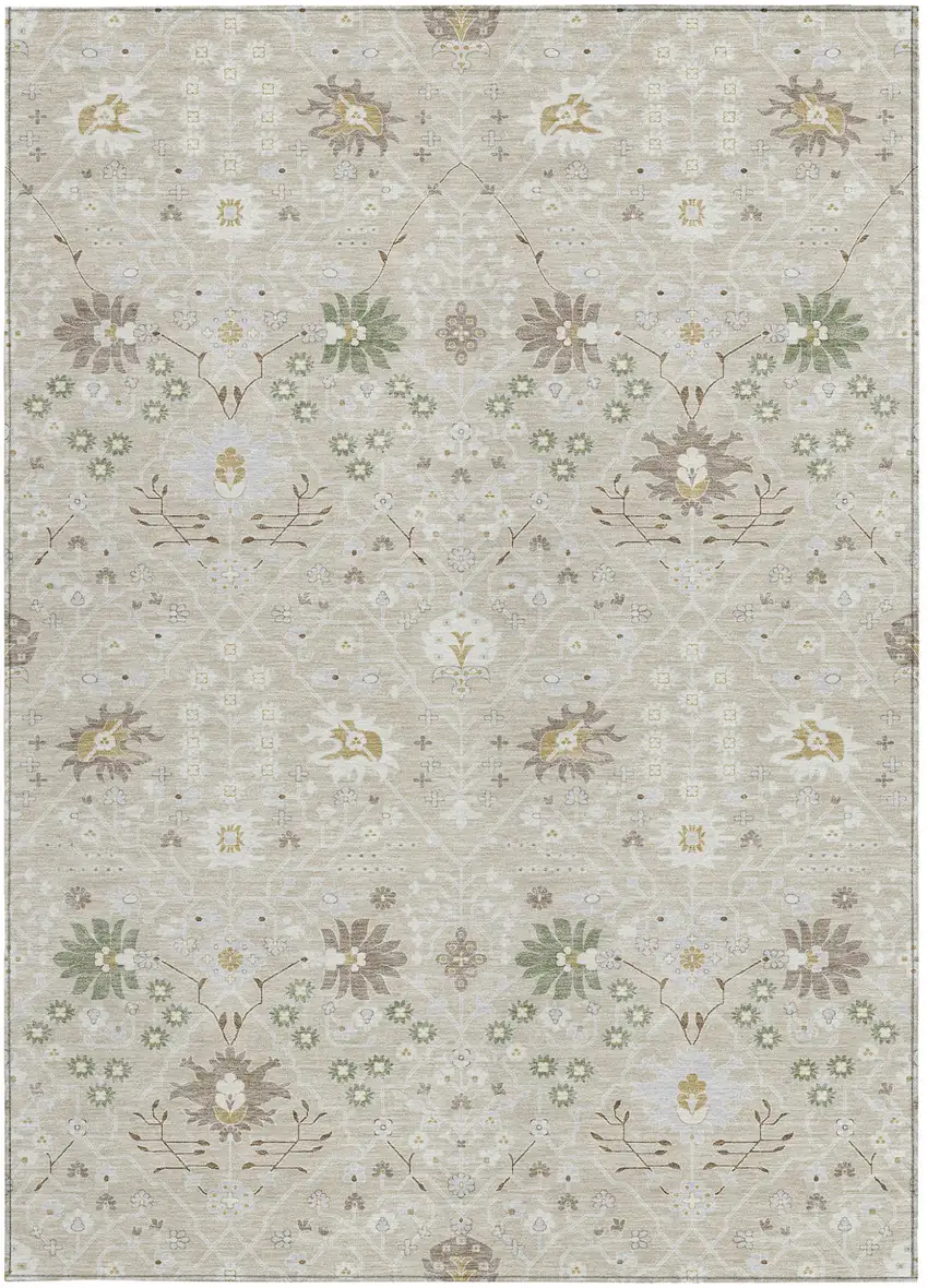 Beige Brown And Green Oriental Washable Indoor Outdoor Area Rug Photo 7