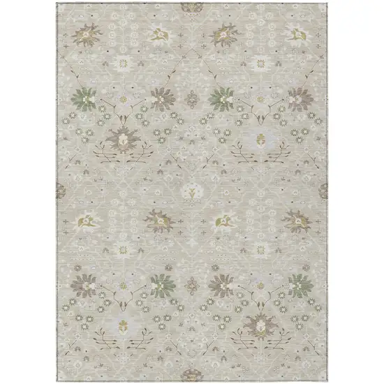 Beige Brown And Green Oriental Washable Indoor Outdoor Area Rug Photo 2