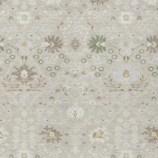 Beige Brown And Green Oriental Washable Indoor Outdoor Area Rug Photo 6