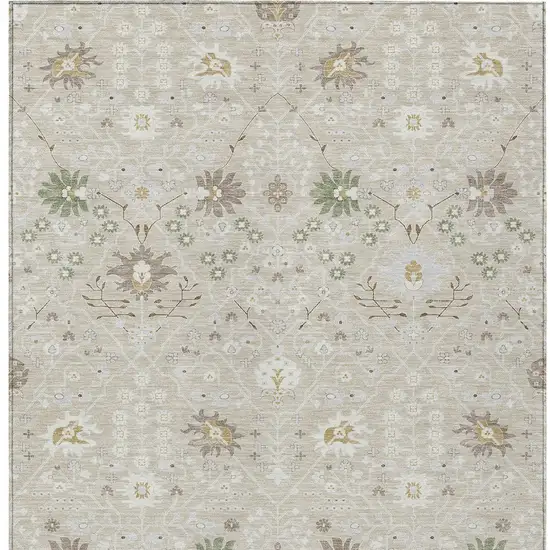 Beige Brown And Green Oriental Washable Indoor Outdoor Area Rug Photo 7