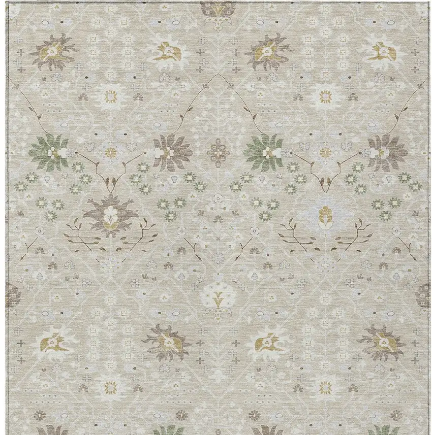 Beige Brown And Green Oriental Washable Indoor Outdoor Area Rug Photo 7