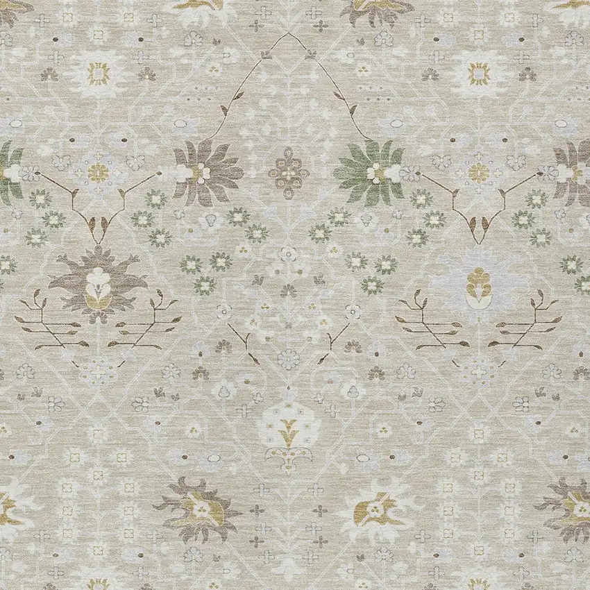 Beige Brown And Green Oriental Washable Indoor Outdoor Area Rug Photo 6