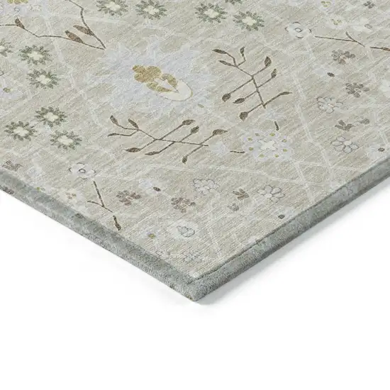 Beige Brown And Green Oriental Washable Indoor Outdoor Area Rug Photo 4