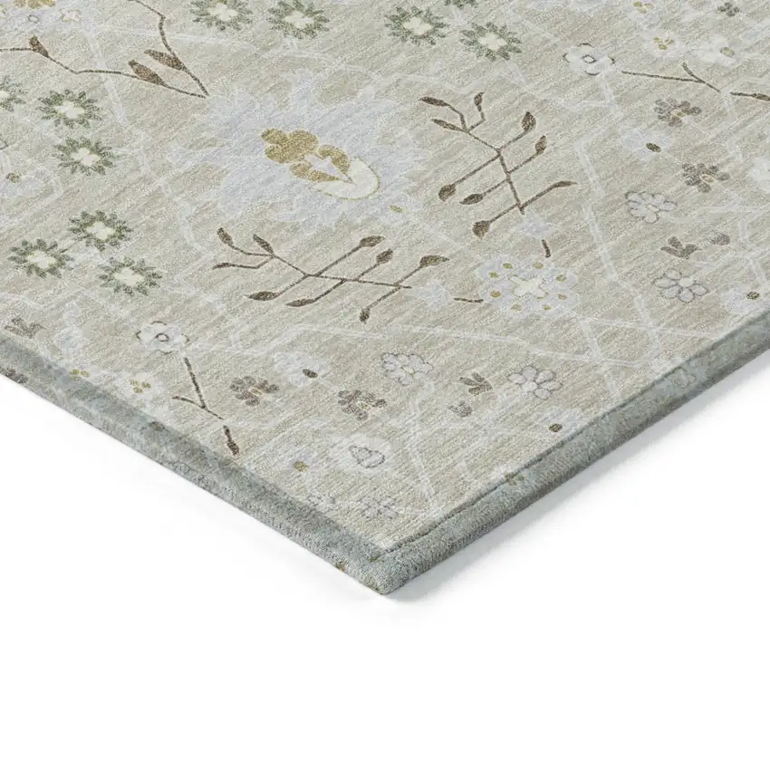 Beige Brown And Green Oriental Washable Indoor Outdoor Area Rug Photo 4