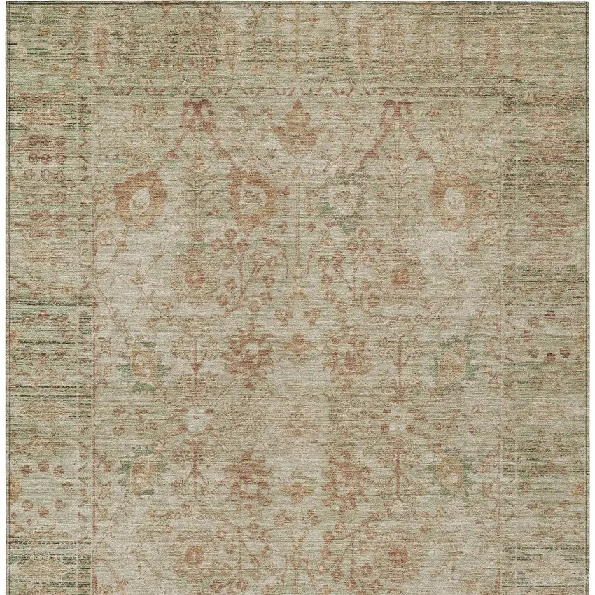 Beige Brown And Green Oriental Washable Indoor Outdoor Area Rug Photo 6