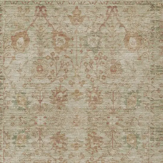 Beige Brown And Green Oriental Washable Indoor Outdoor Area Rug Photo 5