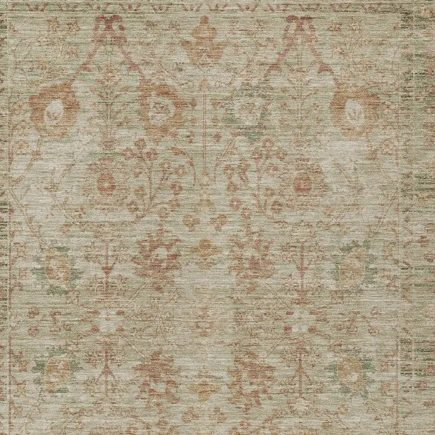 Beige Brown And Green Oriental Washable Indoor Outdoor Area Rug Photo 5