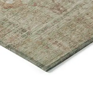 Photo of Beige Brown And Green Oriental Washable Indoor Outdoor Area Rug