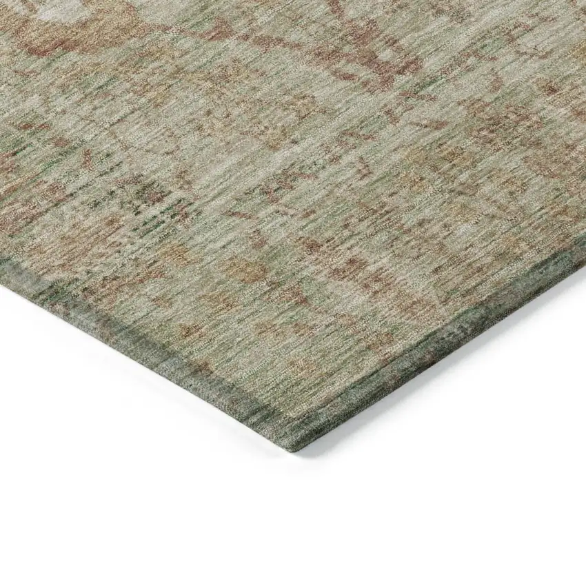 Beige Brown And Green Oriental Washable Indoor Outdoor Area Rug Photo 4