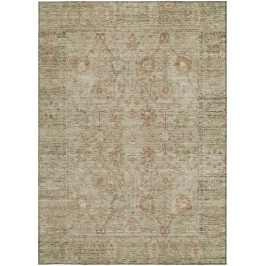Beige Brown And Green Oriental Washable Indoor Outdoor Area Rug Photo 6