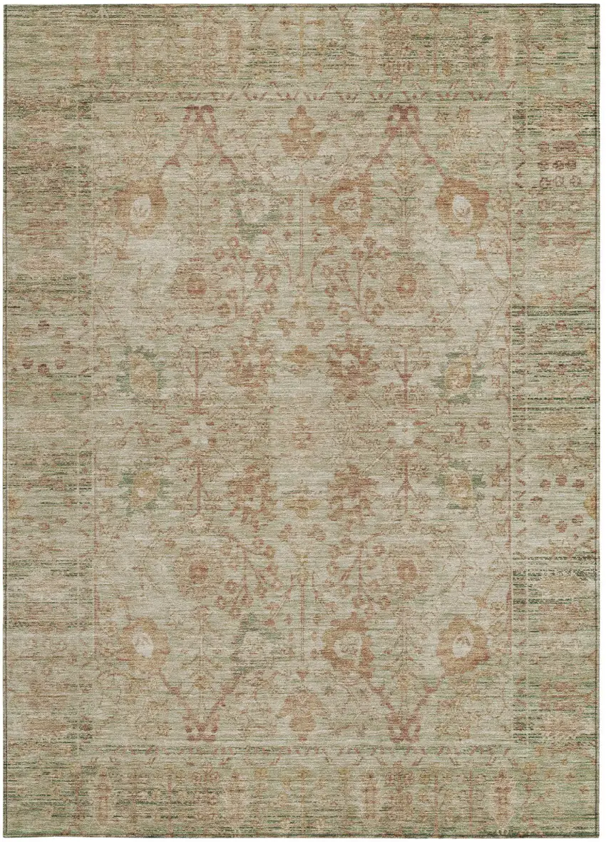 Beige Brown And Green Oriental Washable Indoor Outdoor Area Rug Photo 6