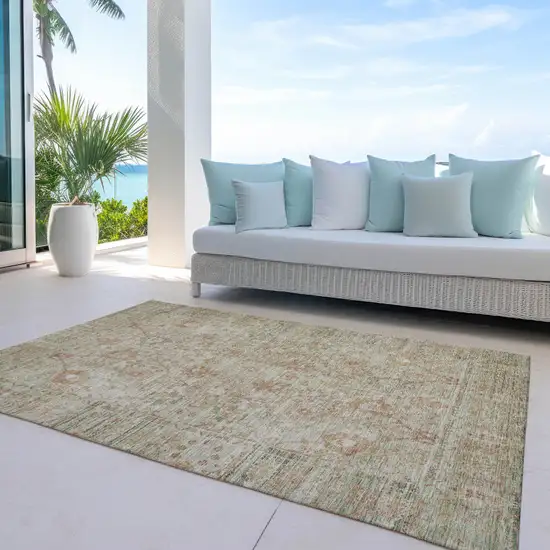 Beige Brown And Green Oriental Washable Indoor Outdoor Area Rug Photo 7