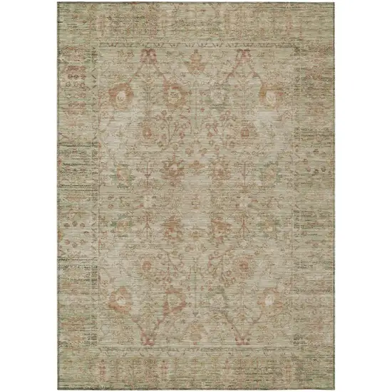 Beige Brown And Green Oriental Washable Indoor Outdoor Area Rug Photo 2