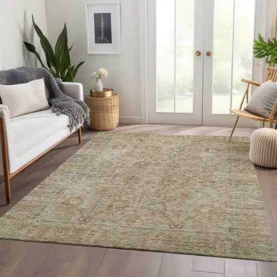 Beige Brown And Green Oriental Washable Indoor Outdoor Area Rug Photo 9