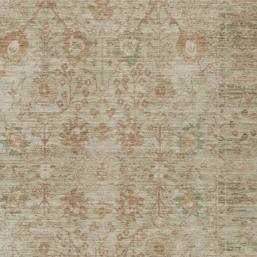 Beige Brown And Green Oriental Washable Indoor Outdoor Area Rug Photo 5
