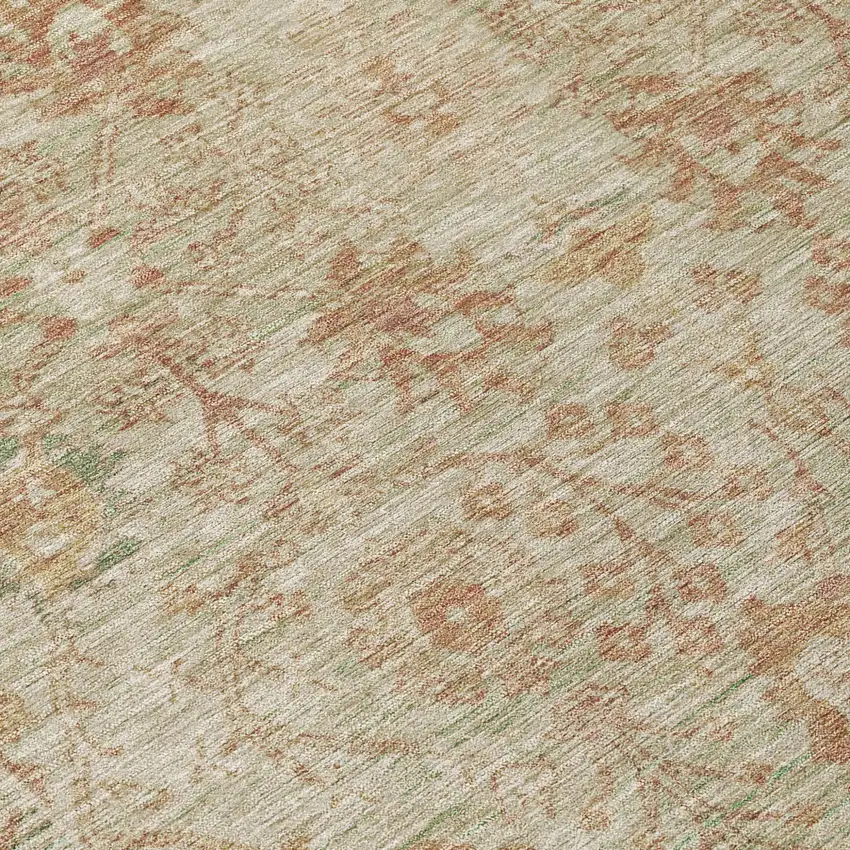 Beige Brown And Green Oriental Washable Indoor Outdoor Area Rug Photo 8