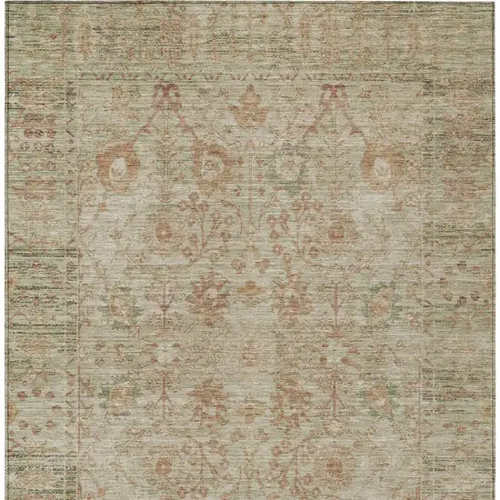 Beige Brown And Green Oriental Washable Indoor Outdoor Area Rug Photo 5