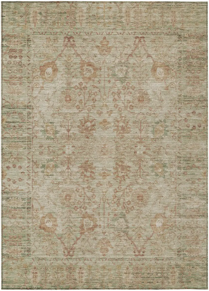 Beige Brown And Green Oriental Washable Indoor Outdoor Area Rug Photo 2
