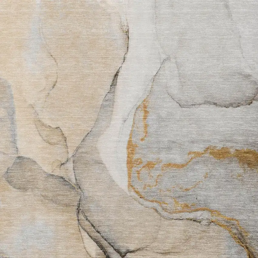 Beige Brown And Ivory Abstract Washable Area Rug With UV Protection Photo 3