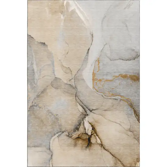 Beige Brown And Ivory Abstract Washable Area Rug With UV Protection Photo 2