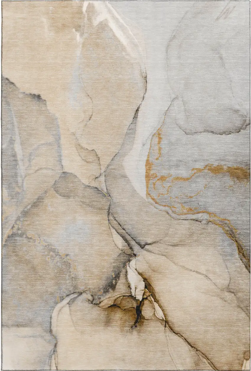 Beige Brown And Ivory Abstract Washable Area Rug With UV Protection Photo 2