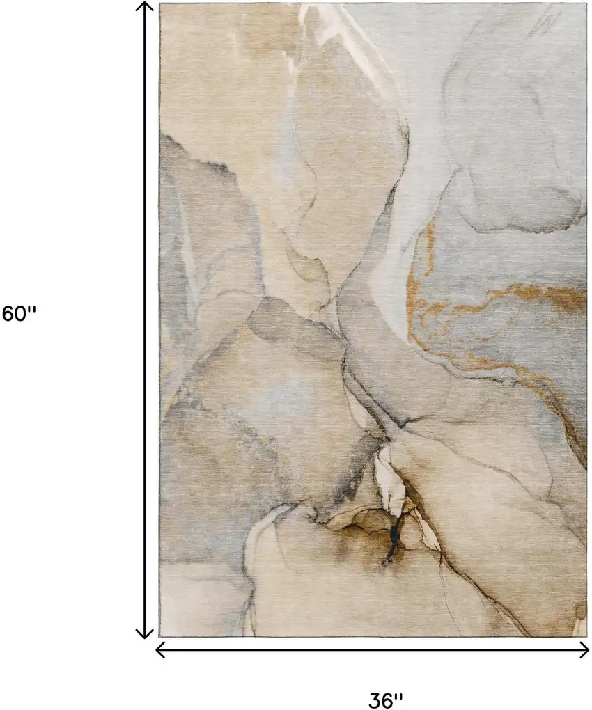 Beige Brown And Ivory Abstract Washable Area Rug With UV Protection Photo 3