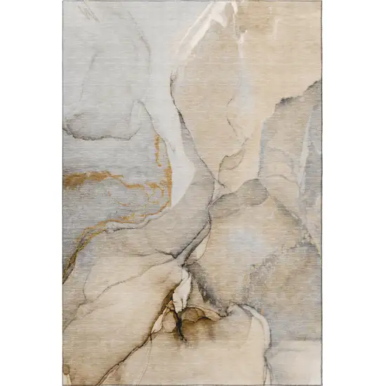 Beige Brown And Ivory Abstract Washable Area Rug With UV Protection Photo 4
