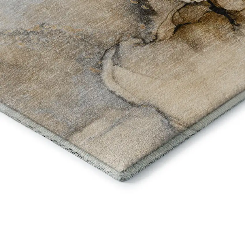 Beige Brown And Ivory Abstract Washable Area Rug With UV Protection Photo 9