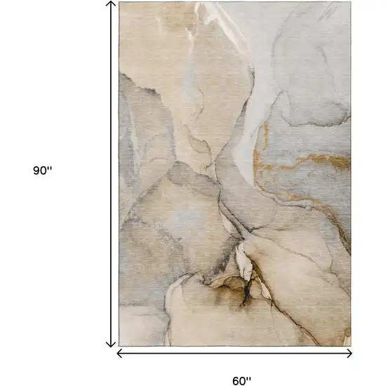 Beige Brown And Ivory Abstract Washable Area Rug With UV Protection Photo 3